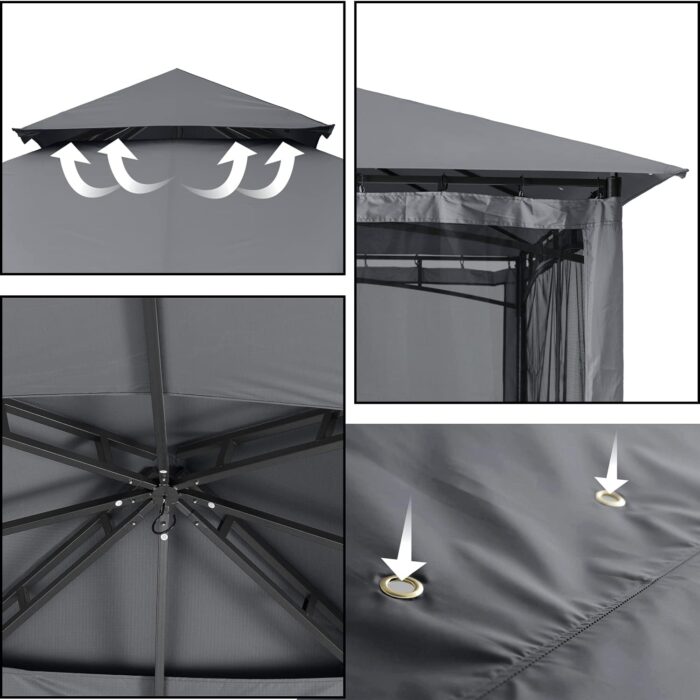 Close-up of the 180g/m² Rip-Lock fabric of the gazebo for sun protection and durability.