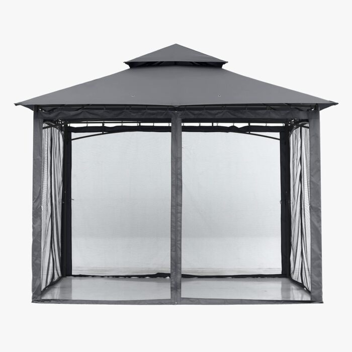 The robust steel frame of the gazebo with powder coating for rust resistance.