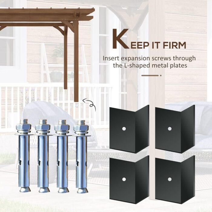 Included expansion screws and L-plates ensure stable installation of the Wood Grape Gazebo.