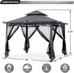 The gazebo provides 64 sq. ft. of coverage, ideal for outdoor gatherings.