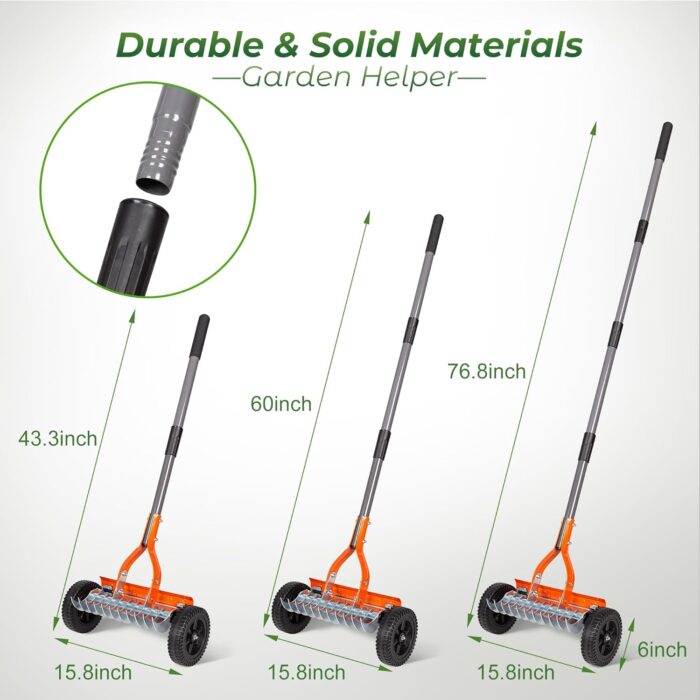 Close-up of the 2mm stainless steel blade on the garden tools dethatcher for moss, leaves, and debris.