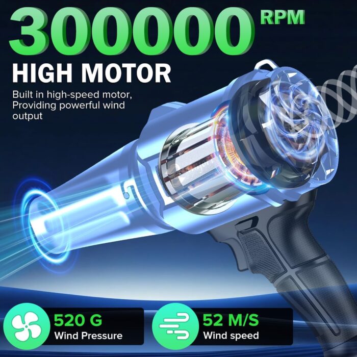 Cordless garden tools leaf blower with two 3.0Ah lithium batteries and charger for extended runtime.