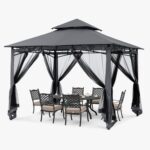 The adjustable height of the gazebo, ensuring comfort and customizable space.