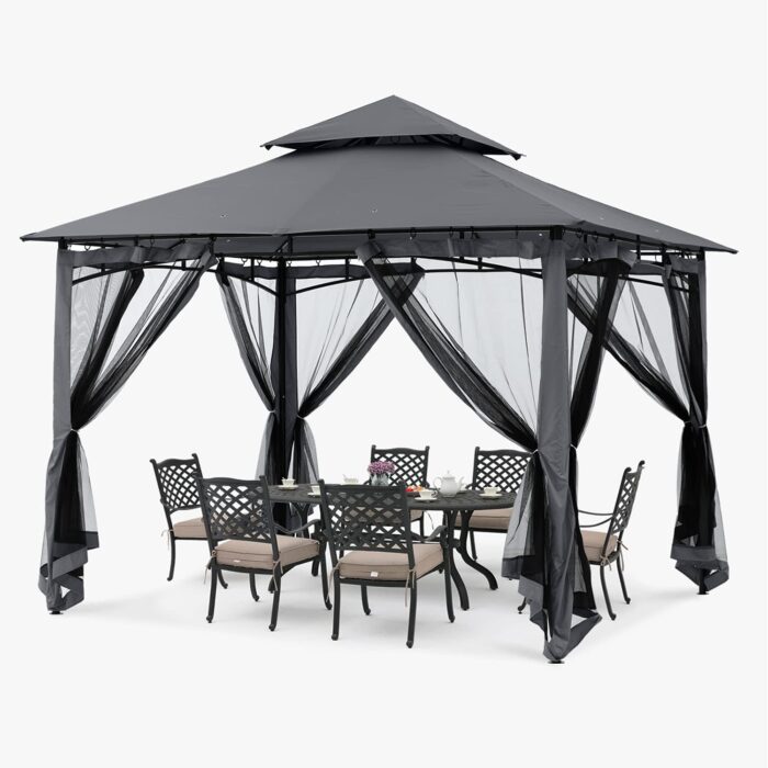 The adjustable height of the gazebo, ensuring comfort and customizable space.