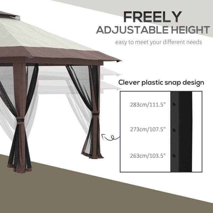 The gazebo featuring ground stakes and guy ropes for stability during use.
