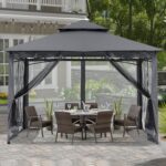 The gazebo with a top hook for hanging a chandelier or fan, adding functionality and comfort.