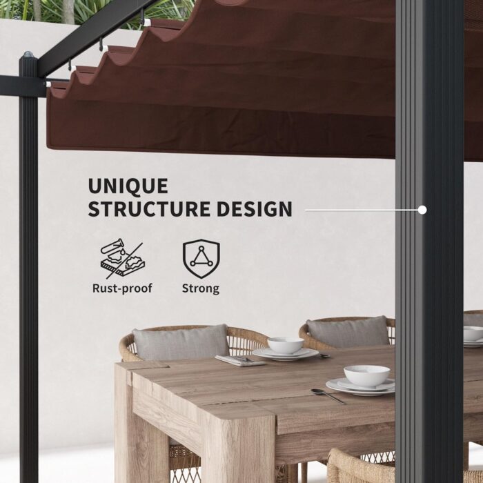 Ground stakes and expansion screws securing the gazebo for stable outdoor use.