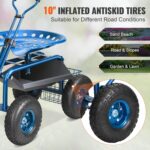 10-inch inflatable tires for smooth movement of the VEVOR garden tools seat on various terrains.
