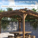 The Wood Grape Gazebo offers 12x10 ft of coverage, accommodating furniture and guests comfortably.