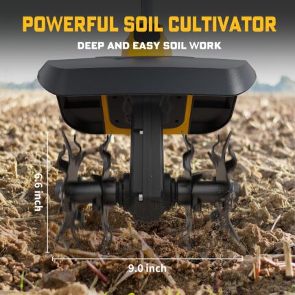 Ergonomic handle of the garden tools cordless tiller for comfortable use in gardens.