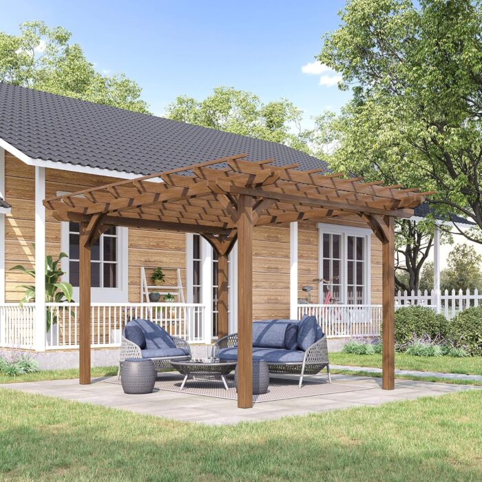 The Wood Grape Gazebo adds elegance and ambiance to patios, gardens, and backyard decks.