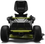 The gas lawn mower features mulching, side discharge, and bagging for versatile lawn care.