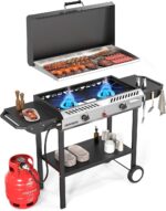 Durable outdoor cooking stove with 2 burners, auto-ignition, and 150,000 BTU output for backyard grilling.