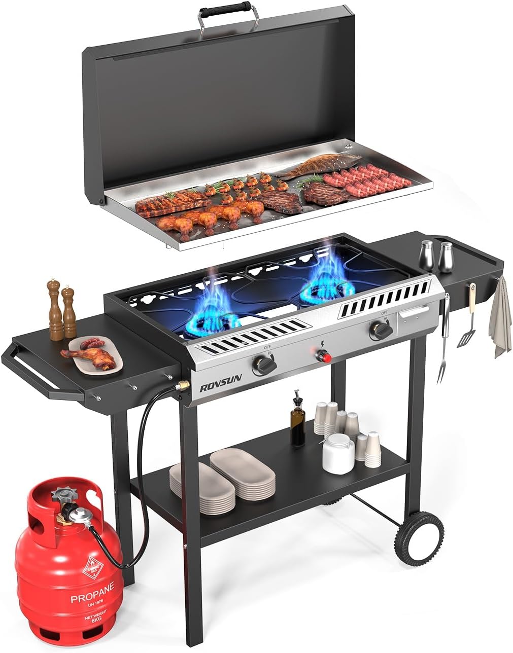 ROVSUN 2 Burner Propane Stove Overview Durable outdoor cooking stove with 2 burners, auto-ignition, and 150,000 BTU output for backyard grilling.