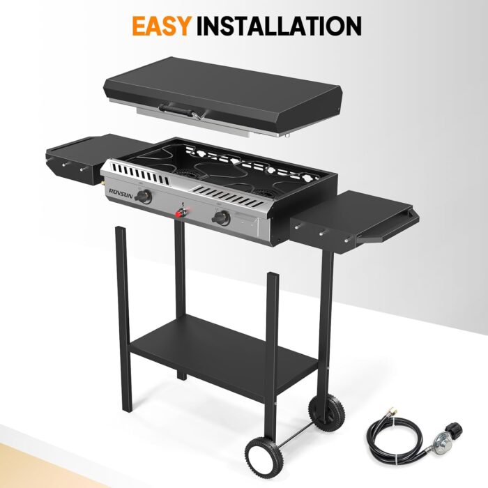 Sturdy outdoor cooking stove with steel frame and powder-coated finish for corrosion and weather resistance.