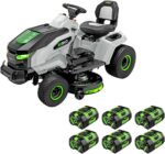 Battery-powered EGO 42" riding lawn mower, offering 21-horsepower equivalent power for efficient mowing.
