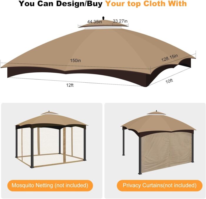 Easy-to-install gazebo canopy fitting perfectly onto the Lowe’s 10x12 gazebo frame.