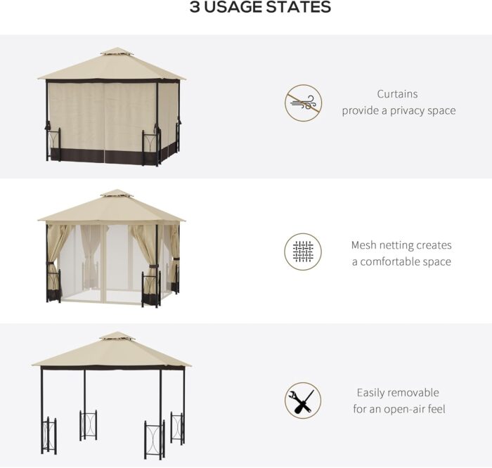 The durable steel frame of the outdoor gazebo ensures stability and long-term outdoor use.
