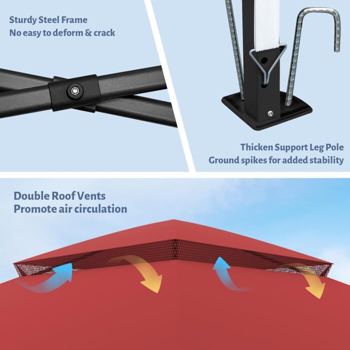 The gazebo canopy providing ample space for a family BBQ or outdoor party.