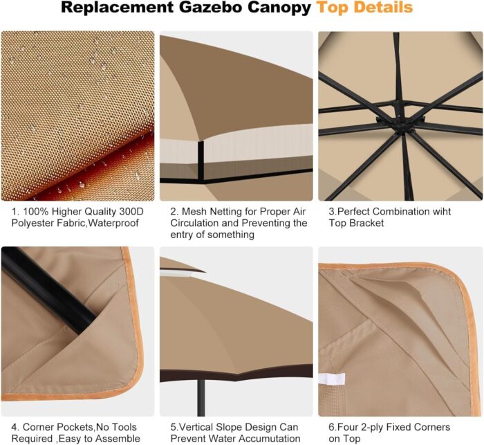 Replacement gazebo canopy for Lowe’s 10x12 Allen Roth gazebo, offering UV and water protection.