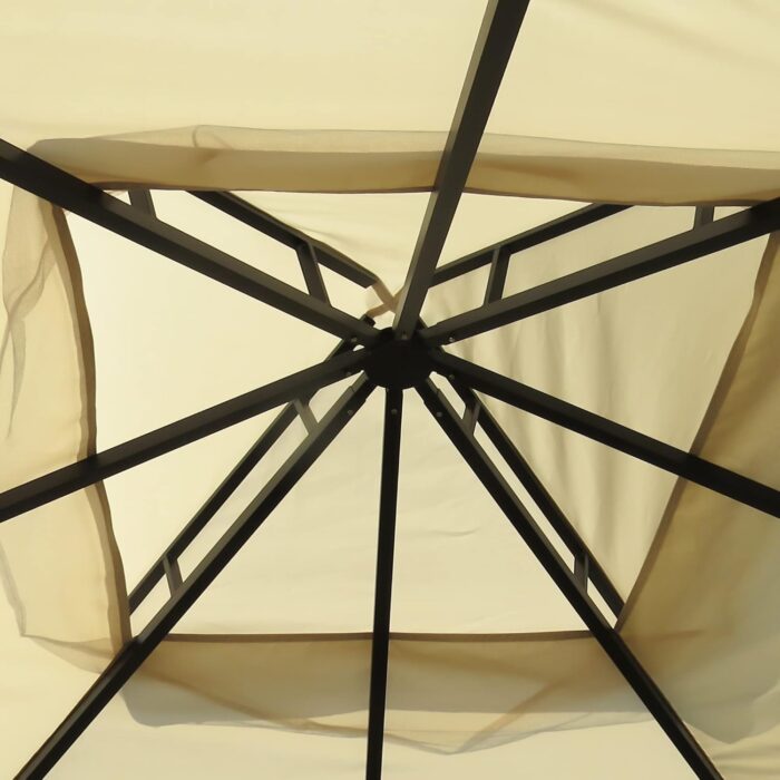 Close-up of the outdoor gazebo two-tier canopy offering UV protection and airflow.