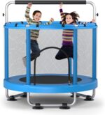 Safe and stable outdoor trampoline for kids with a non-slip ladder, providing easy access for kids to jump safely.