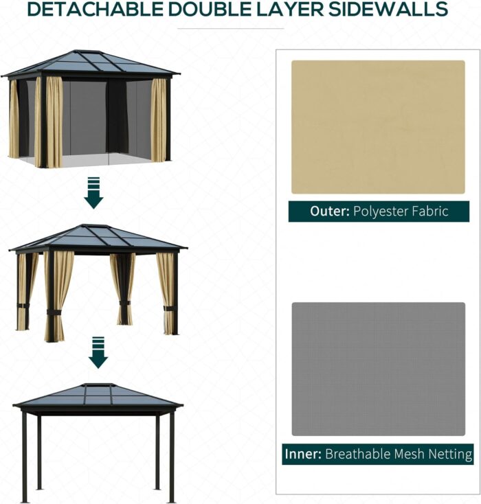 Ceiling hooks on the hardtop gazebo allow hanging lights, lamps, or lanterns.