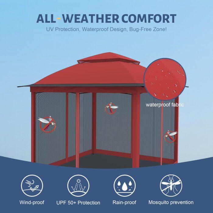 The durable steel frame of the gazebo canopy ensures stability and longevity for outdoor use.