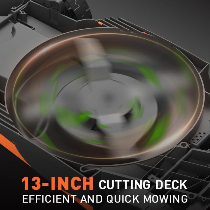 Close-up of the electric lawn mower’s brushless motor for smooth, quiet operation.