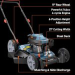 Versatile gas lawn mower offering both mulching and side discharge capabilities.