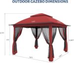 Close-up of the gazebo canopy with a double roof design for airflow and temperature control.