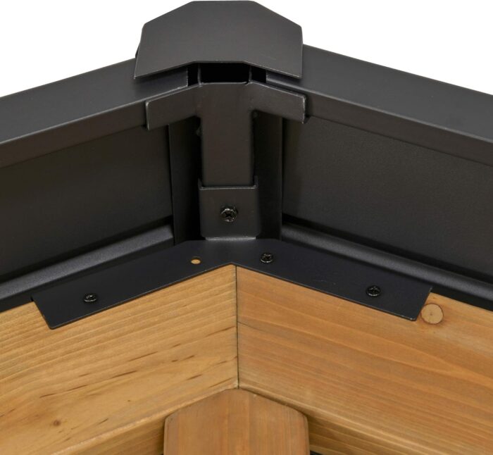 Ceiling hook on the wooden gazebo for hanging lights, lanterns, or decorations.