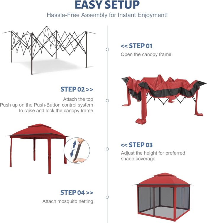 Breathable mesh netting on the gazebo canopy to keep out bugs while allowing airflow.