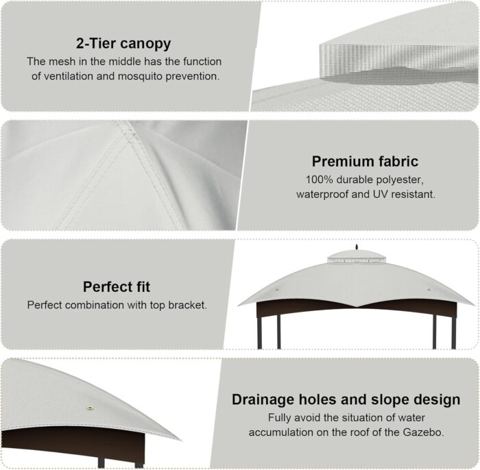 The easy-to-install replacement gazebo canopy fitting perfectly onto the frame.