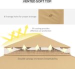 The two-tier canopy of the outdoor gazebo allows airflow and rain drainage.