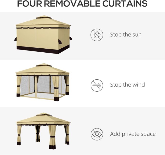 The durable powder-coated steel frame of the outdoor gazebo, ensuring rust resistance and stability.