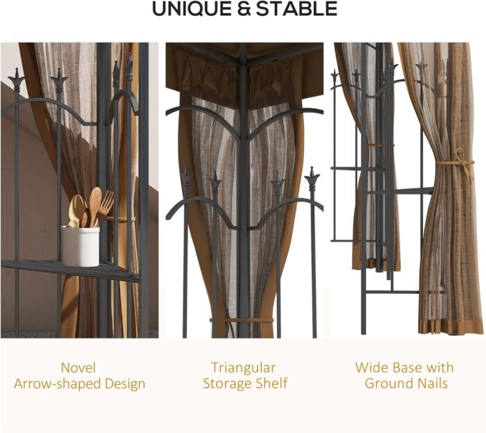 Durable powder-coated steel frame of the outdoor gazebo ensures stability.