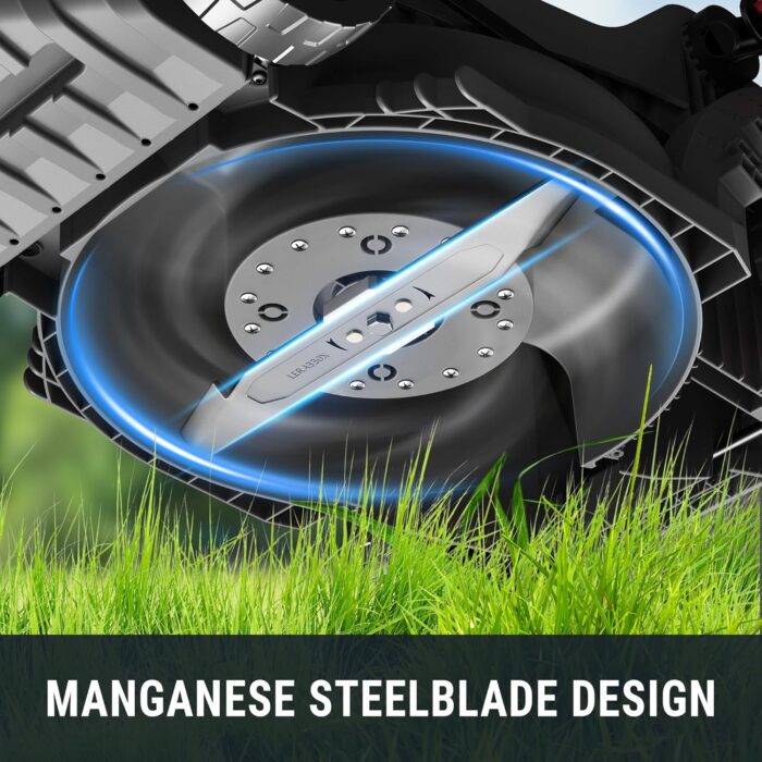 The electric lawn mower provides a greener alternative to gas-powered mowers.