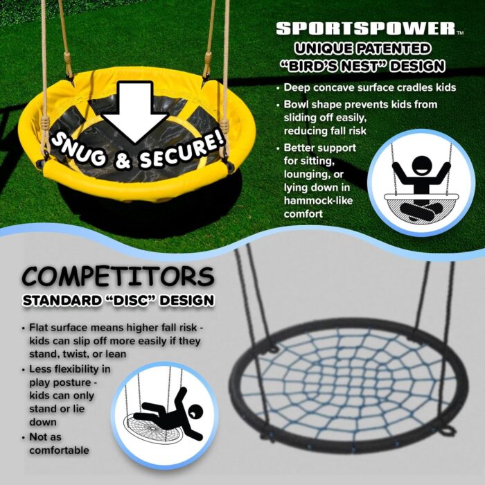 Certified safe swing set that meets ASTM standards and includes foam-padded swing chains for added safety.