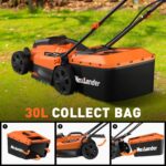 The electric lawn mower powered by dual 20V 4.0Ah batteries for extended runtime.