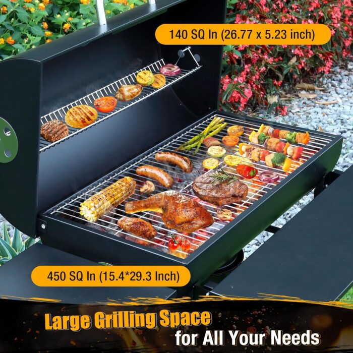 Easy charcoal refill on this outdoor cooking for BBQ grill with lift-up grate and ash holder.