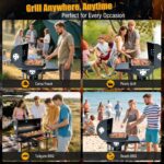 Convenient outdoor cooking for BBQ setup with foldable side and front tables for prep and storage.
