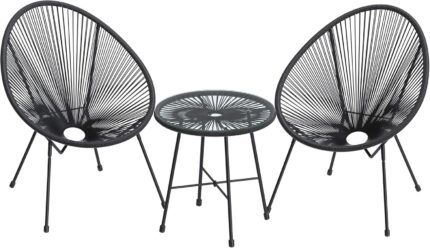 The stylish 3-piece Acapulco garden furniture set with cushions and a glass table in an outdoor setting.