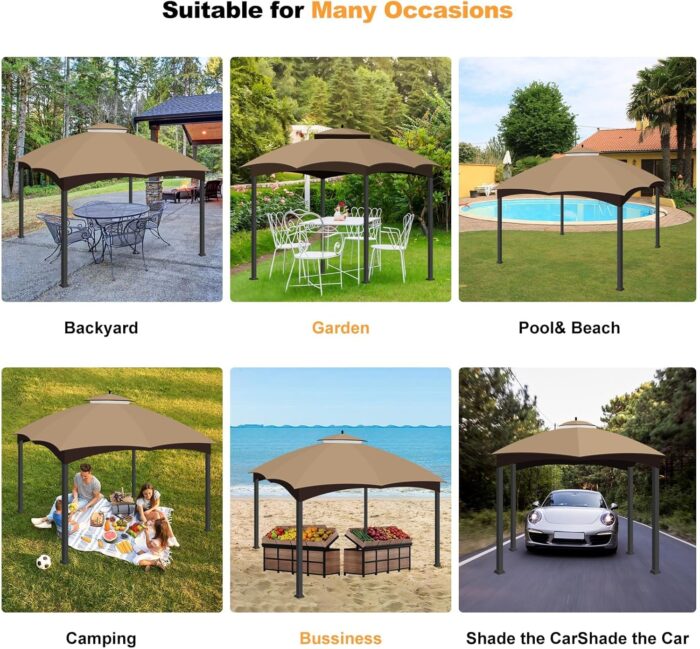 Water-resistant and durable gazebo canopy replacement for long-term outdoor use.