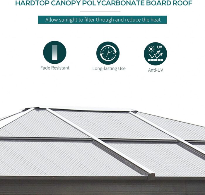Close-up of the hardtop gazebo roof with UV protection and water resistance.