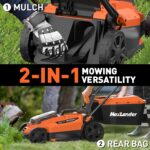 The electric lawn mower features a lightweight design for easy handling and storage.
