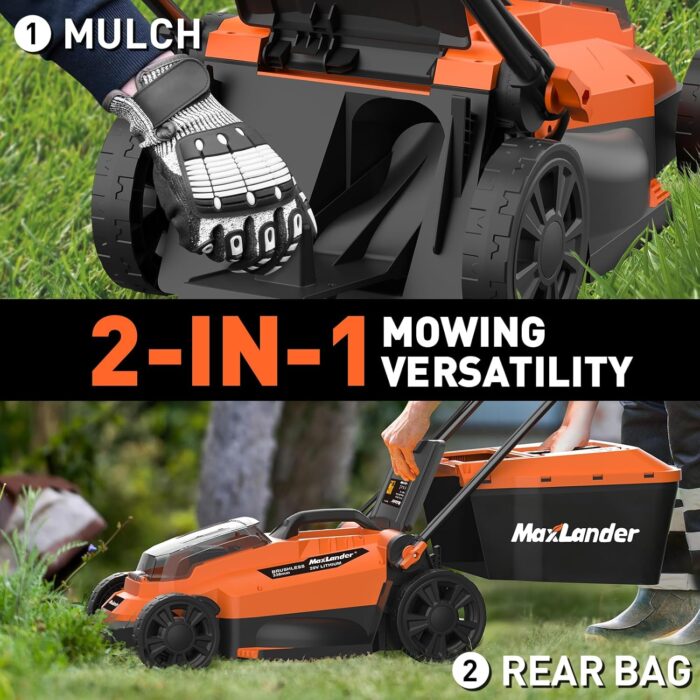 The electric lawn mower features a lightweight design for easy handling and storage.
