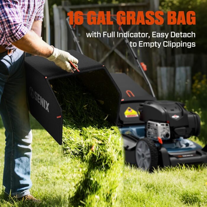 The gas lawn mower with 21-inch steel deck, ensuring precise and efficient mowing.