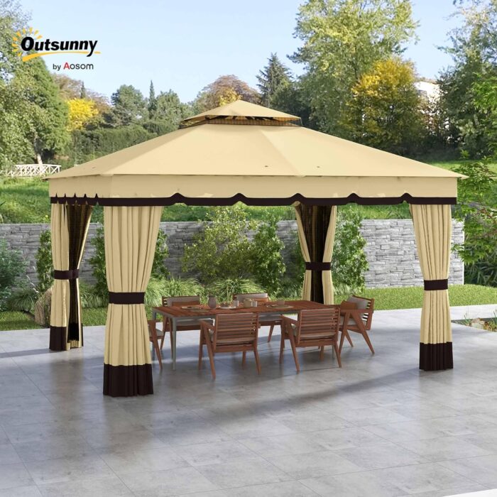 Ground stakes and expansion screws securely mount the outdoor gazebo on soft or hard surfaces.