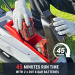 The electric lawn mower with two 20V 4.0Ah lithium-ion batteries for longer runtime.